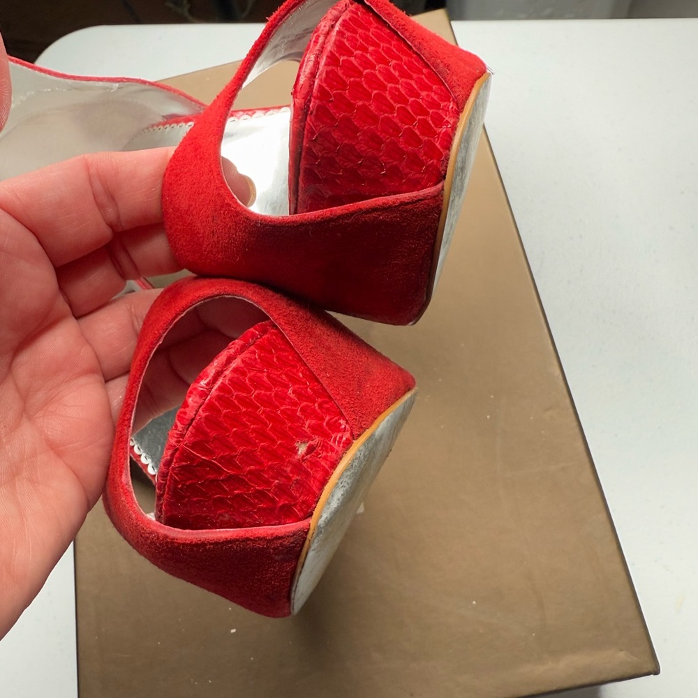 Bebe Red Peep Toe Heels - Picture 10 of 14